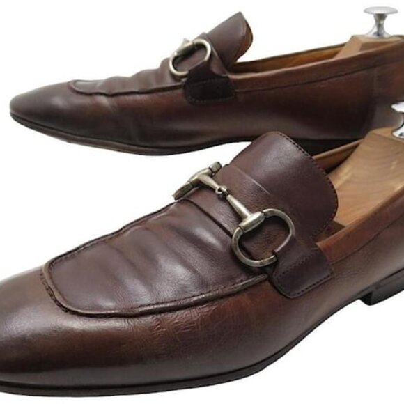 Gucci Horsebit Loafers | Burgundy/Brown Leather & Silver Pewter | Men's Size 11 - Picture 1 of 9